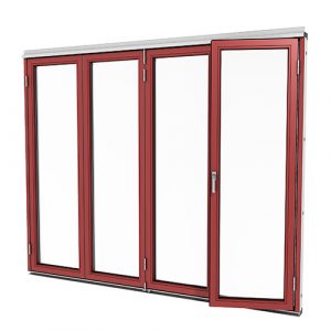 Vikbar dörr för uterum Aluminium Isomax Vik - Vikdörr Aluminium Vinröd, 308 cm - 4 luckor, Vänster