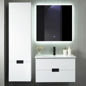 Badrumspaket - Kommod, sidoskåp och LED-spegel - Vitt - 60cm