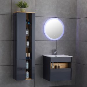 Badrumspaket | Tvättställsskåp, högskåp och LED-spegel - Svart 60cm