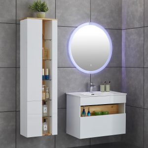 Badrumspaket | Tvättställsskåp, högskåp och LED-spegel - Vit 80cm