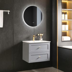 Badrumsmöbel 80cm | Kommod & LED-spegel | Velum grå