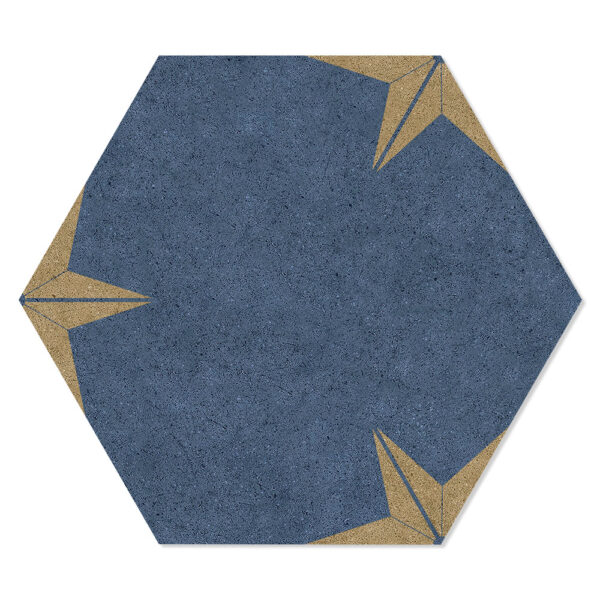 Hexagon Klinker Stella Blå-Guld Mönstrad 22x25 cm