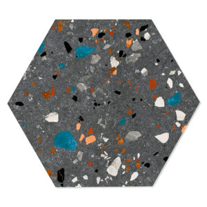 Hexagon Klinker Terrazzo Colorful Mörkgrå Matt 20x24 cm