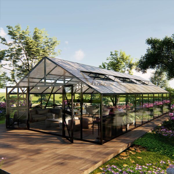 Extra brett premium glasväxthus 51m² | Stormgaranti och säkerhetsglas